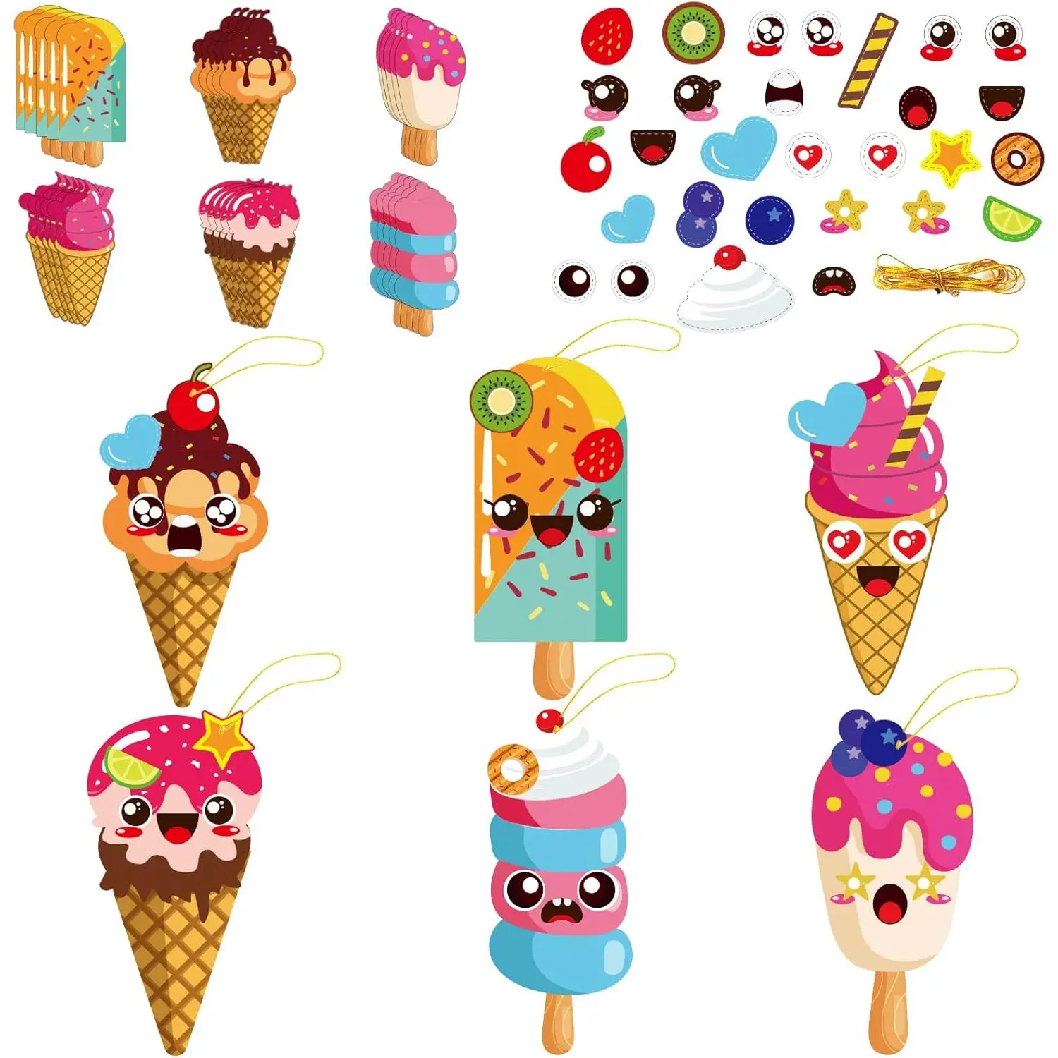 30 Packs Summer Ice Cream Craft Kits for Sweets DIY Sticker Art Craft Set for Early Home Day-Care Fun Game Activities Summer Party Favorsfidget toys