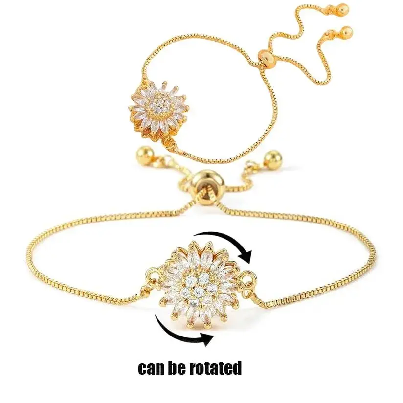 Women's Adjustable Spinning Sunflower Fidget Slider Bracelet - Exquisite Flower Design Bracelet, Relaxing Anxiety Worry Reliever, Fashion Costume Jewelry Bangle Gift Accessory, Exquisite Bracelet