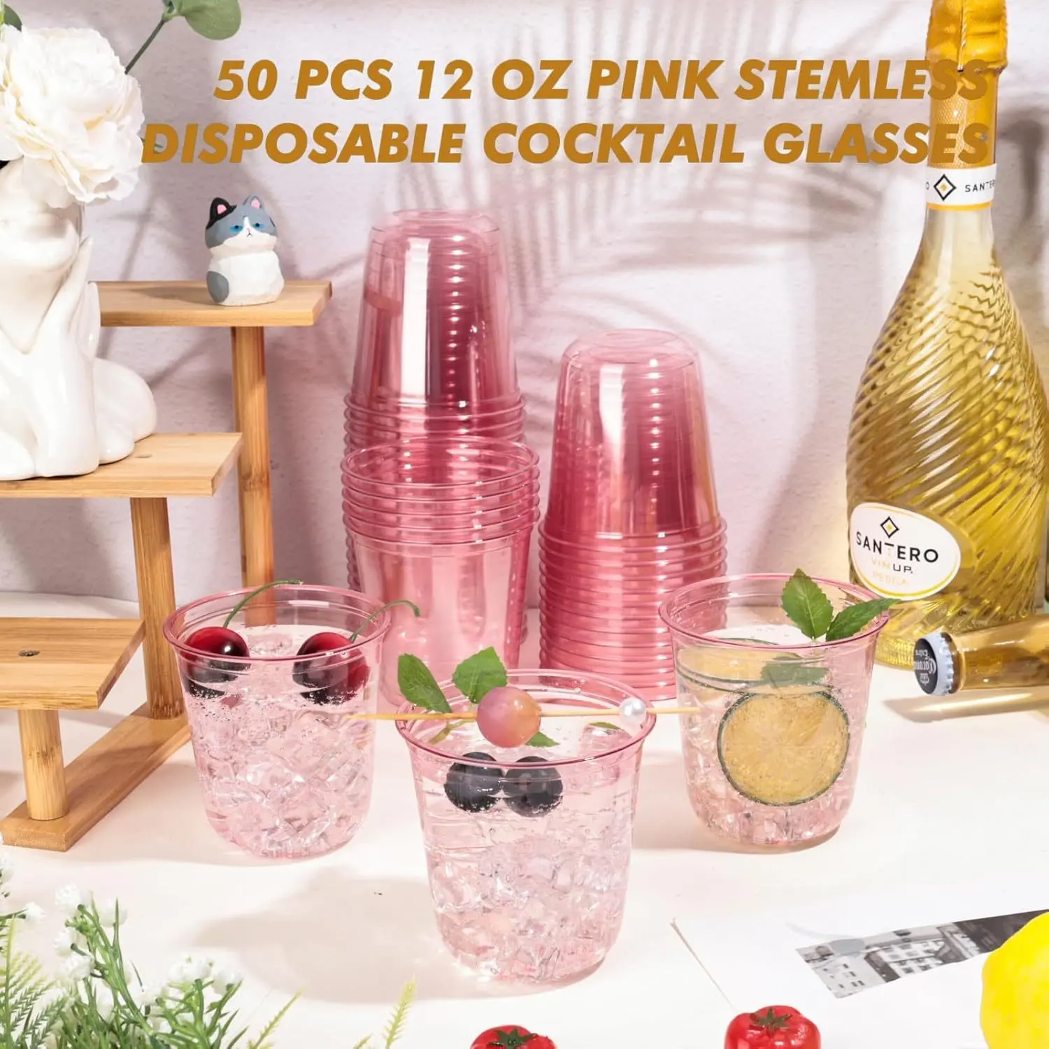 50 Pcs 12oz Strawless Plastic Cups, Disposable Coffee & Protein Shaker Cups, Portable Round Bottom Travel Cups, Party Cup, Perfect for Parties