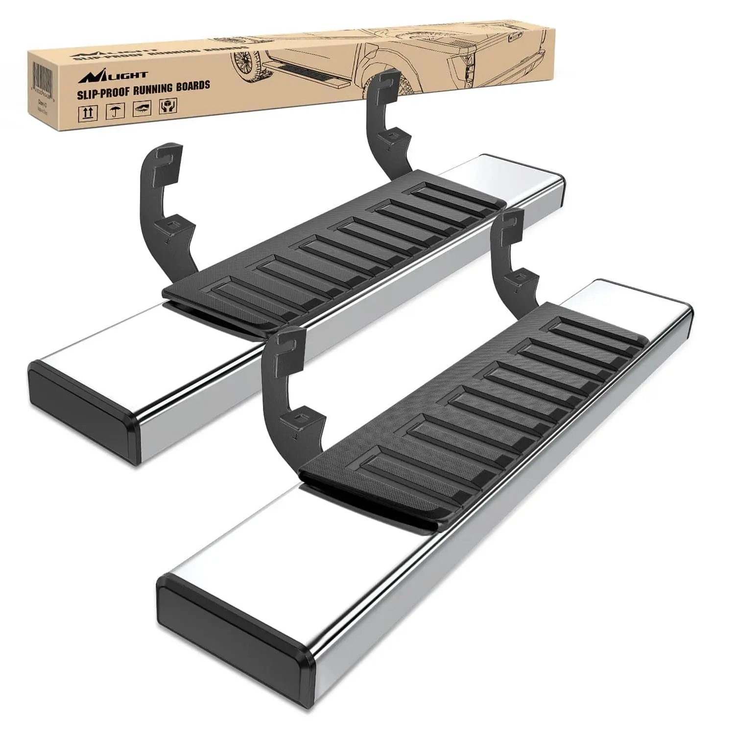 Nilight 2 x 6-in Width Stainless Steel Nerf Bars Side Steps, Rust-Resistant for 2019-2025 Chevy Silverado/GMC Sierra 1500 2500 3500 Regular Standard Single Cab, Easy Bolt-On Installation, Impact-Resistant