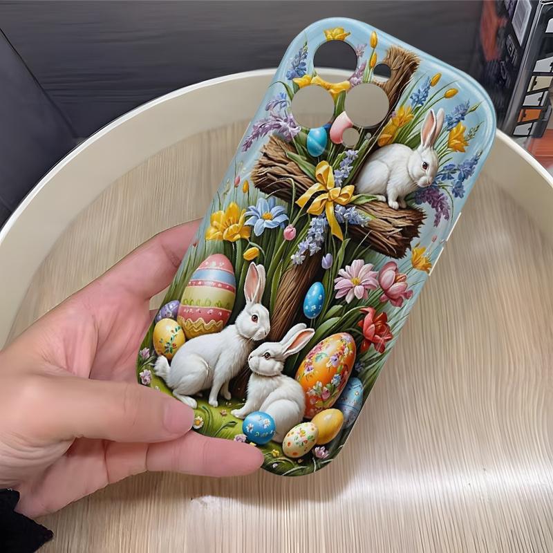 Phone case/cover, Easter bunny and egg phone case for Apple phones, cute 2D cartoon design, compatible with iPhone 17, 16, 15, 14, 13, 12, 11 Pro Max, XS, XR/8/7 and 6. Perfect birthday gift, holiday gift, Valentine's Day gift.