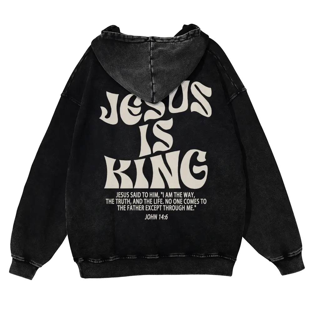 Unisex Jesus Is King Bible Verses Religion Christian Jesus Graphic Washed hoodie Personalized Pattern Y2k Clothing Round Neck Washed hoodie,Women's Clothing 100% Cotton, Menswear, Top, Vintage Style,Summer Casual Oversized