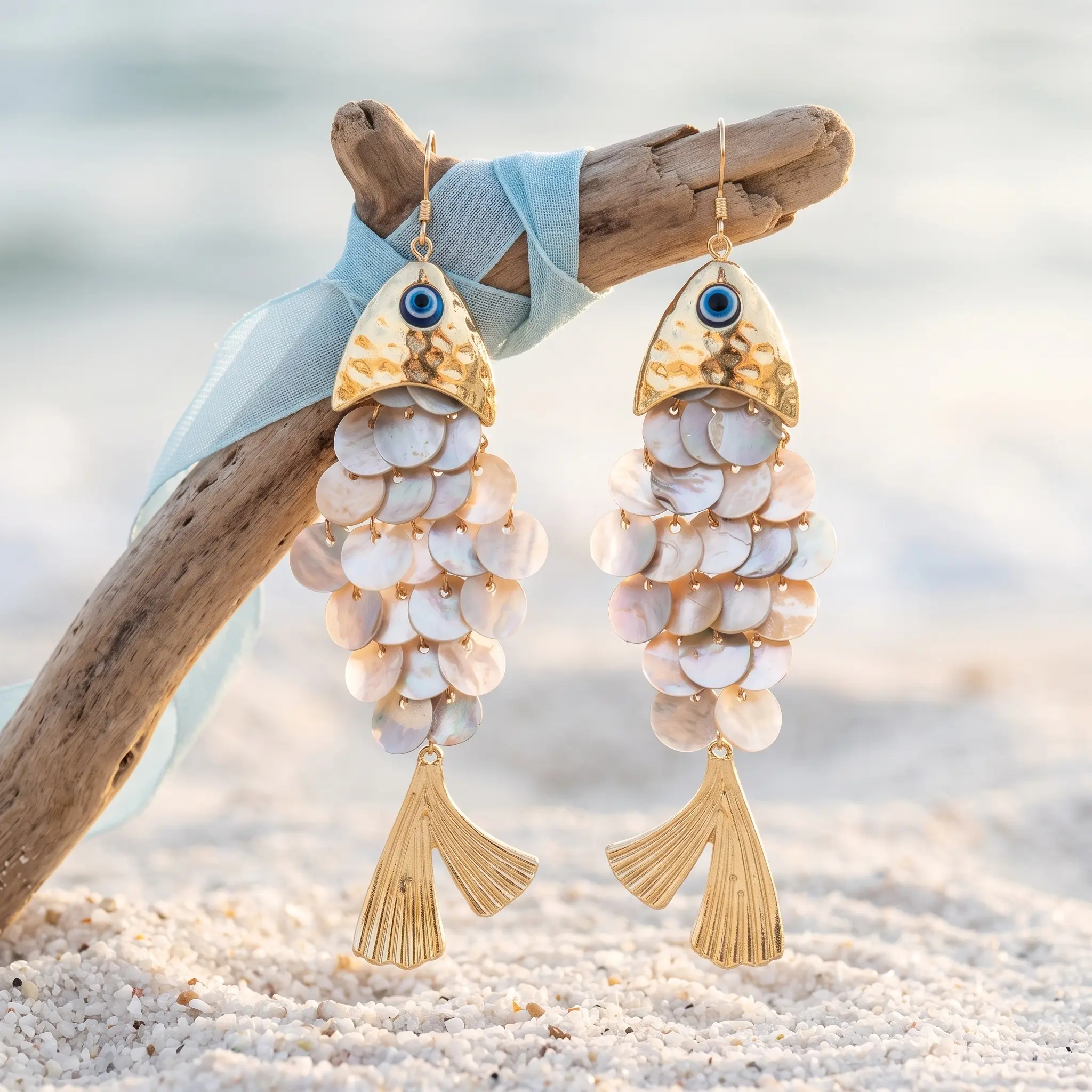 Organic Shell Drop Earrings, Women's Coastal Animal Jewelry with Fish Shape and Fringe Detail for Daily Wear, Beach, Natural, Alloy, Beachwear, Whimsical Earrings, Fish Silhouette, Shell Alloy, Standard Post