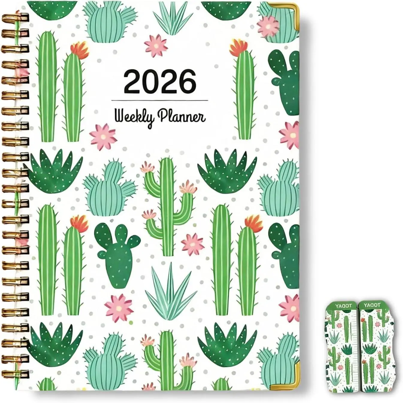 2026 Planner, Weekly and Monthly Calendar Planner for Women, Jan 2026 - Dec 2026, Hardcover Planning Agenda book with Tabs, Spiral Bound, Inner Pocket,  for School Office Supplies, 6.2" x 8.5" - Cactus