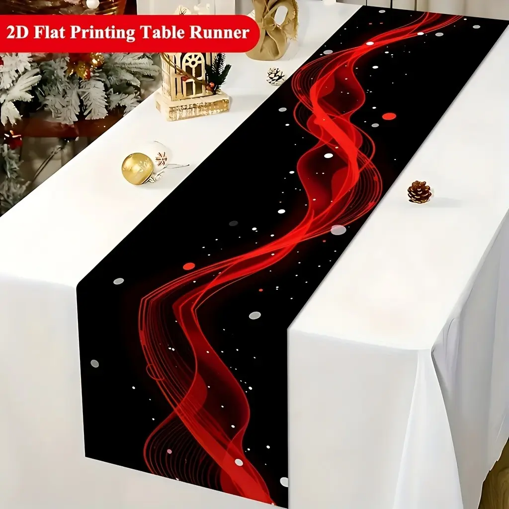 Wavy Pattern Polyester Table Runner, Background, Easy Clean, Ideal for Restaurant, Coffee Table, TV Stand, Holiday Decor