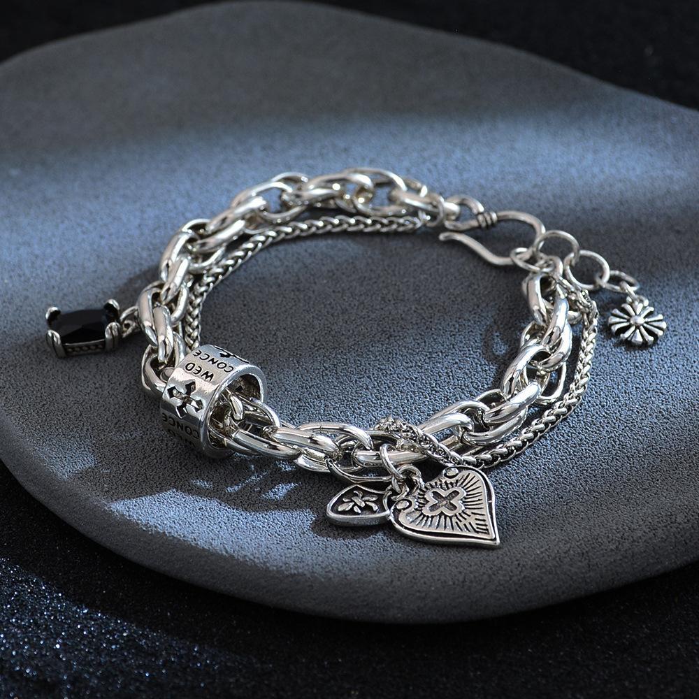 925 Sterling Silver Bracelets for Women & Men – Trendy Vintage String Accessories, Heart & Cross Shape Pendants, Stylish Party Jewelry, Comfortable Daily Wear & Perfect Gift for Birthdays, Anniversaries & Holidays