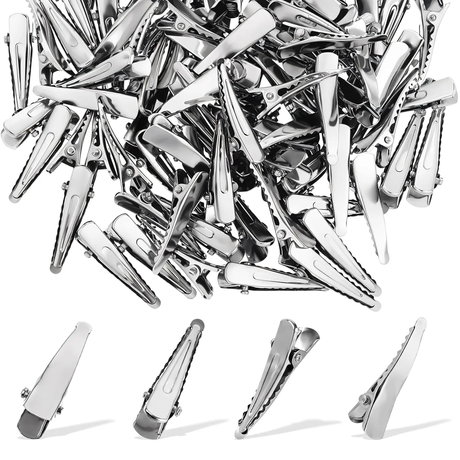 100 Pcs Alligator Hair Clips, Silver Metal Alligator Hair Pins Small Crocodile Clip for Hairs Accessories Crafts Accessory DIY Supplies
