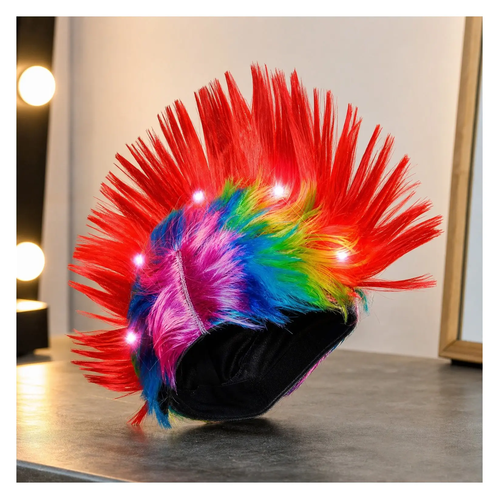 Punk Rock Mohawk Light Up Wig with Blinking Red LEDsGift