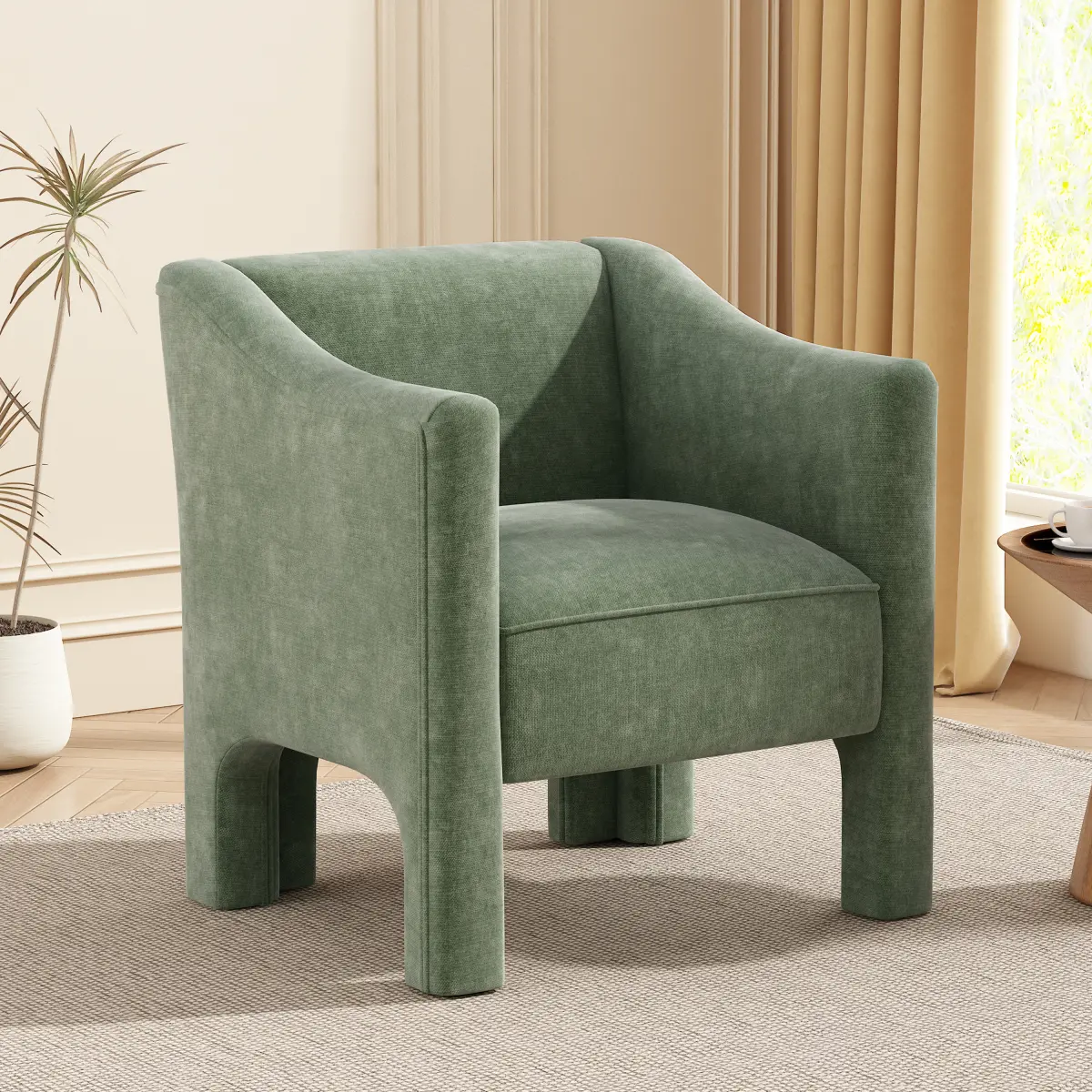 Modern Bael Upholstered Ergonomic Armchair with Armrests, Compact Yet Versatile Size (29.9"w x 27.2"d x 32.3"h, 48.5 lbs), Assembly Required, for Living Room, Reading Nook, Green, Care Tips: Dust Regularly, Clean Gently with a Clean Slightly Damp Cloth, O
