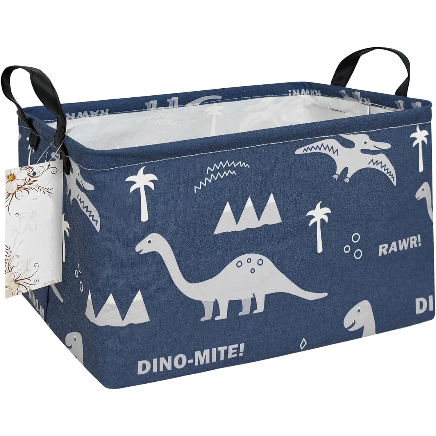 Canvas Dinosaur Storage Bin - Collapsible Nursery Hamper with Waterproof PE Coating, Cute Animal Design for Teens, Bathroom, Bedroom Organization (Rec-Blue), Large Bin