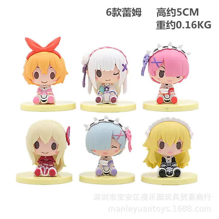 6PCS Cartoon Emilia Ram Figure Cute Re Zero Rem Figurines Starting Life in Another World Sculpture Japanese Anime Figure Home Decor