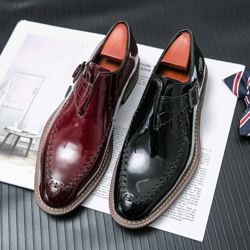 nLeatherShoesMen'sPointedBritishStyleTrendyPatentLeatherMen'sShoesBrightLeatherBusinessFormalWearLeatherShoesSuitBreathableWeddingShoes/DF