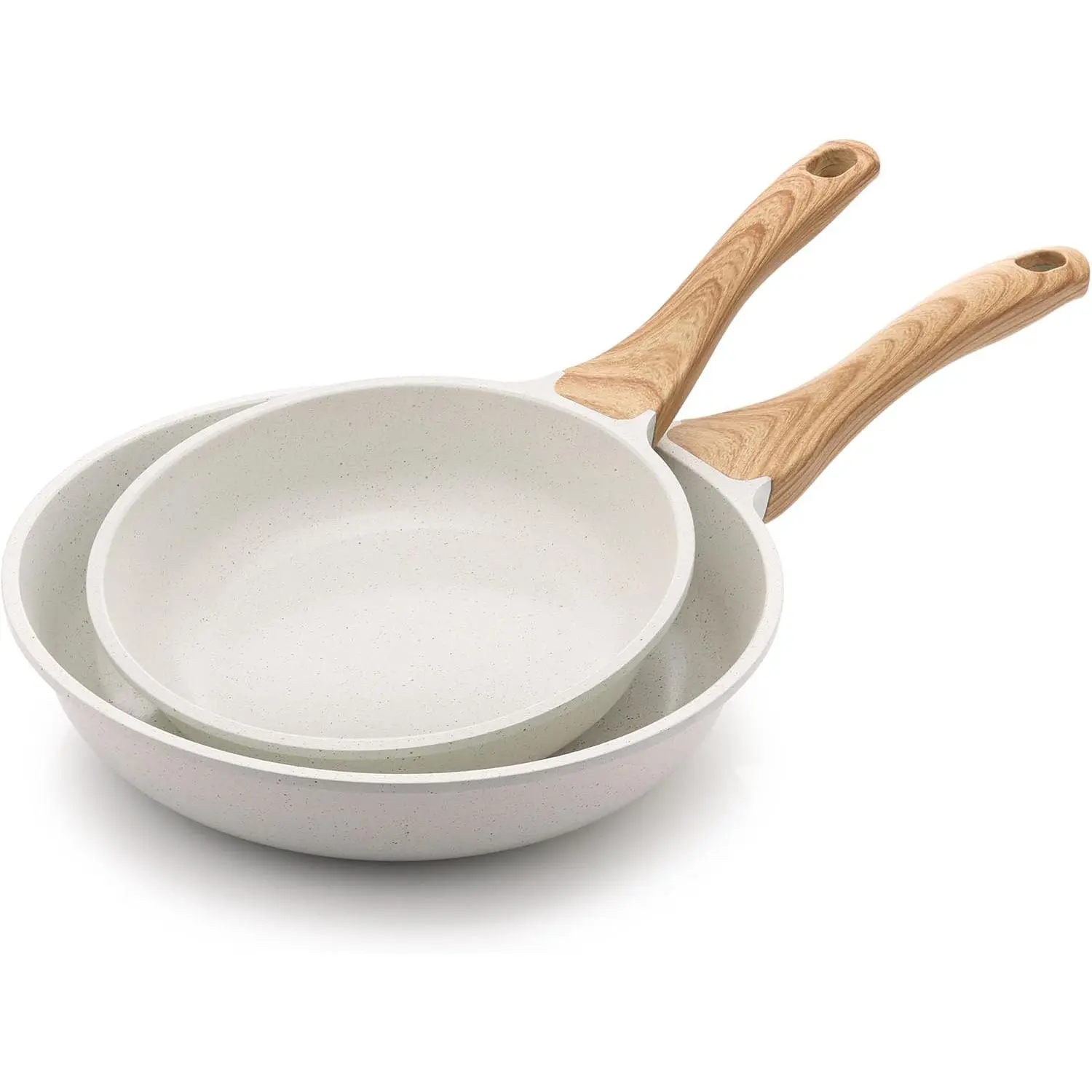 Nonstick Frying Pan Skillets, Ceramic Coating Omelette Pans, Healthy Cookware Chef's Pan, White, Free of PTFE & PFAS (8+10 Inch)