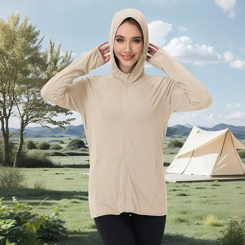 Women’s Hooded Long Sleeve UV Protection Sun Shirt - Lightweight Full-Zip Breathable Relaxed-Fit Active Wear for Hiking, Camping, Multi-Size Including 3XL