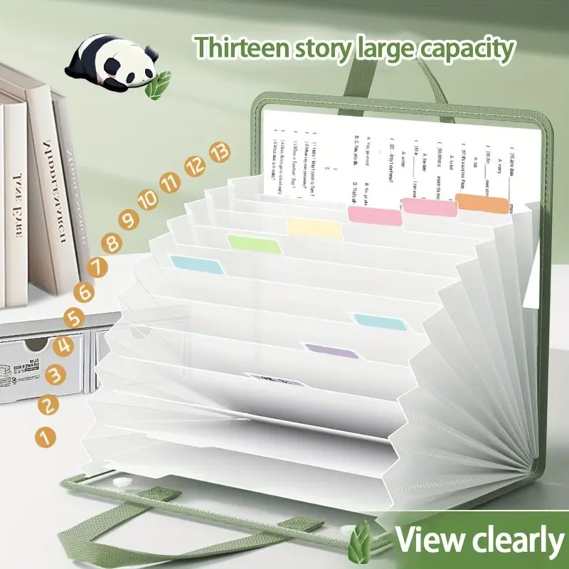 Portable Expandable File Folder with 13 Pockets, Multi Pocket Folder, A4 Size Envelope Organizer, Document Holder, Home School Office Use, Expanding File Folder