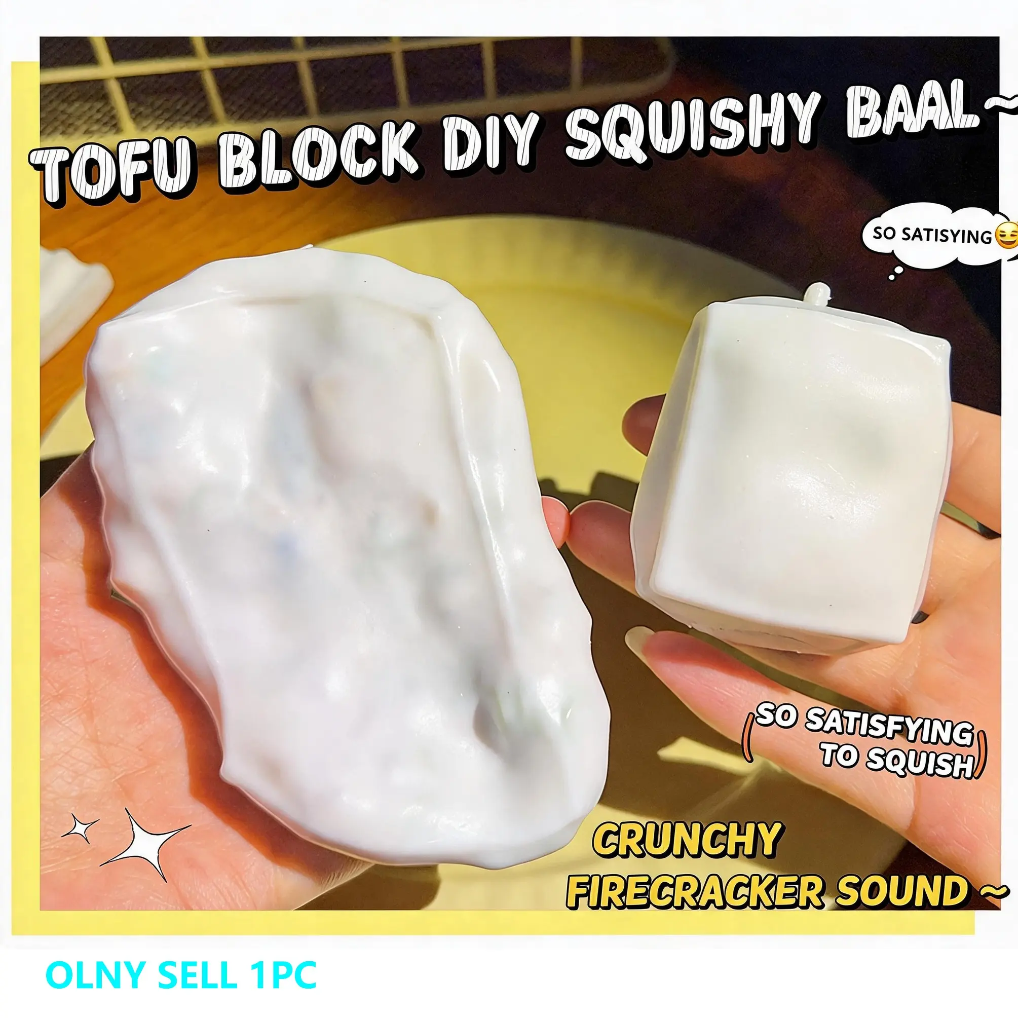 Moldable Tofu Squishy Toy Non-Rebound Slow-Elastic Stress Ball, Soft Silicone Squishy Toy, Realistic Dessert Manual Stress Relief, Anxiety Alleviation, Party Favors
