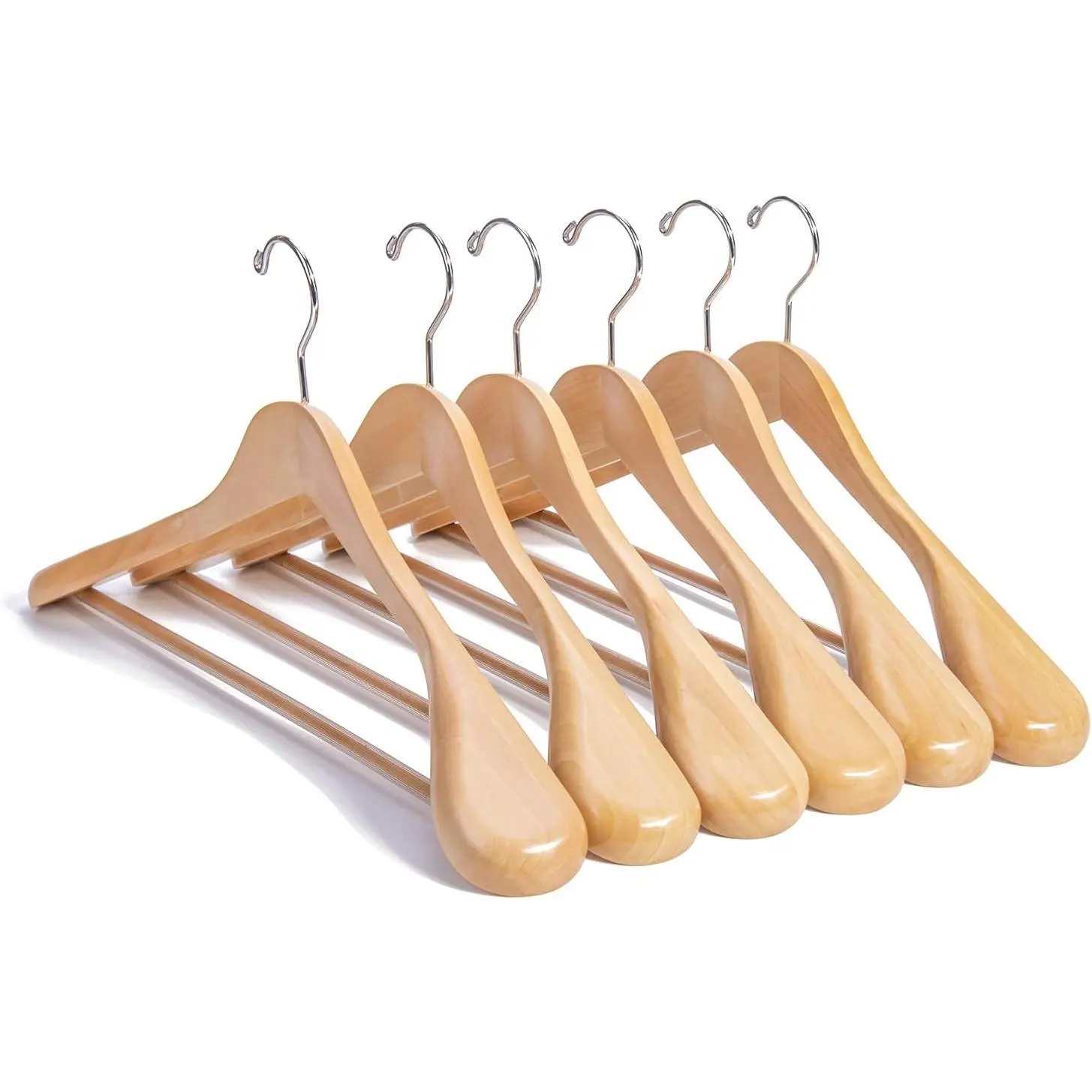 Luxury  Wooden Suit Hangers - 6 Pack -  Coat Hangers,Jacket Outerwear Shirt Hangers,Glossy Finish with Extra-Wide , 360  Swivel Hooks & Anti-Slip Bar with Screw