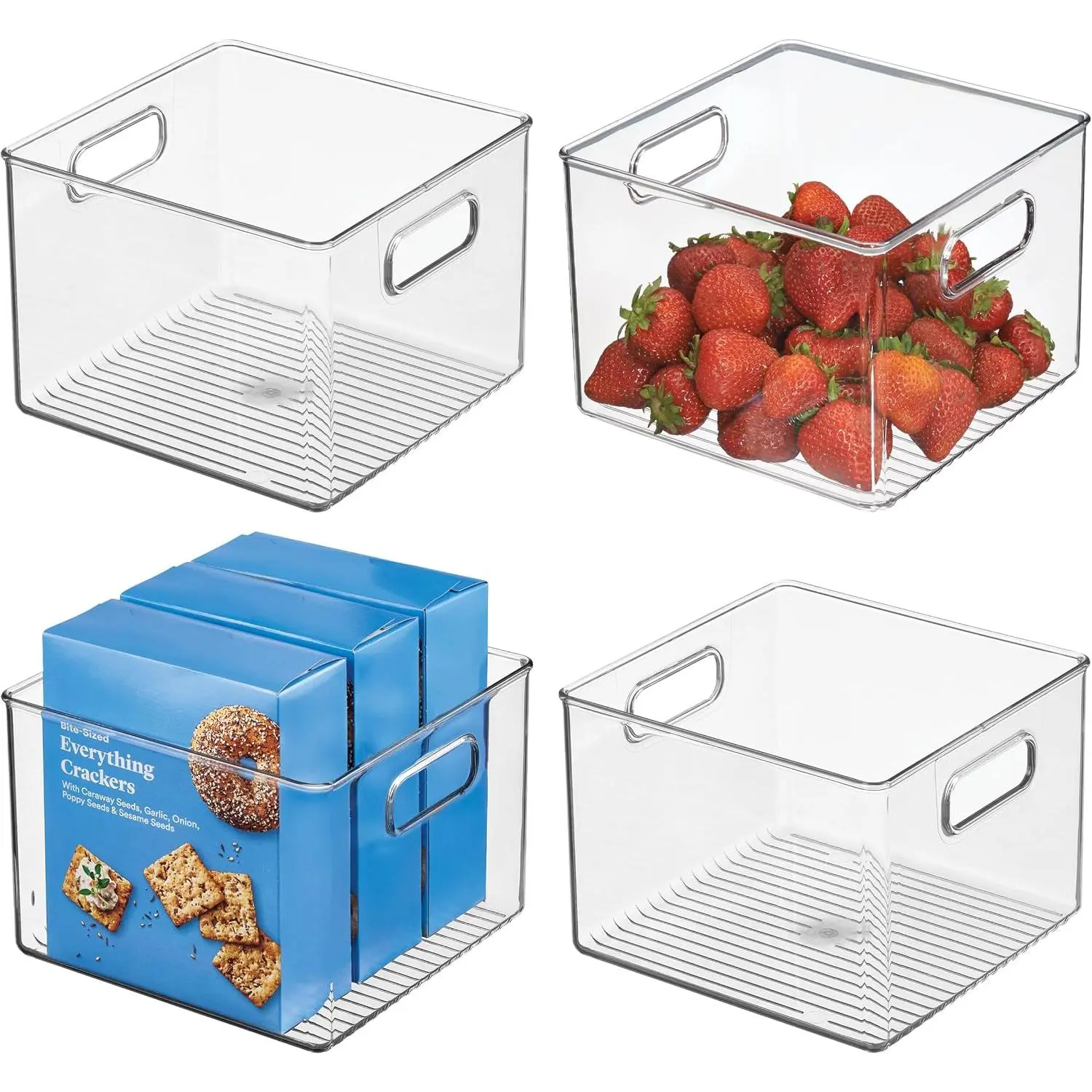 Clear Plastic Storage Bins for Kitchen - Pantry and Fridge Storage for Cabinets and Shelves, 4-Pack