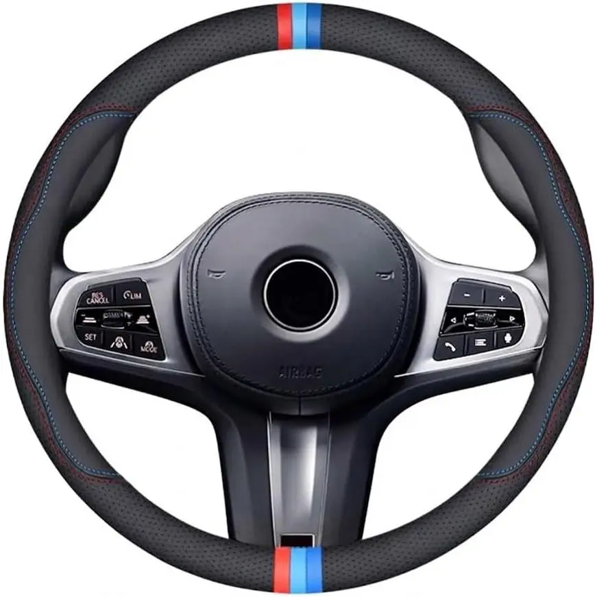 M-Sport Style Steering Wheel Cover for BMW 3 5 Series X1 X3 X5, Breathable Microfiber Leather Anti-Slip Grip