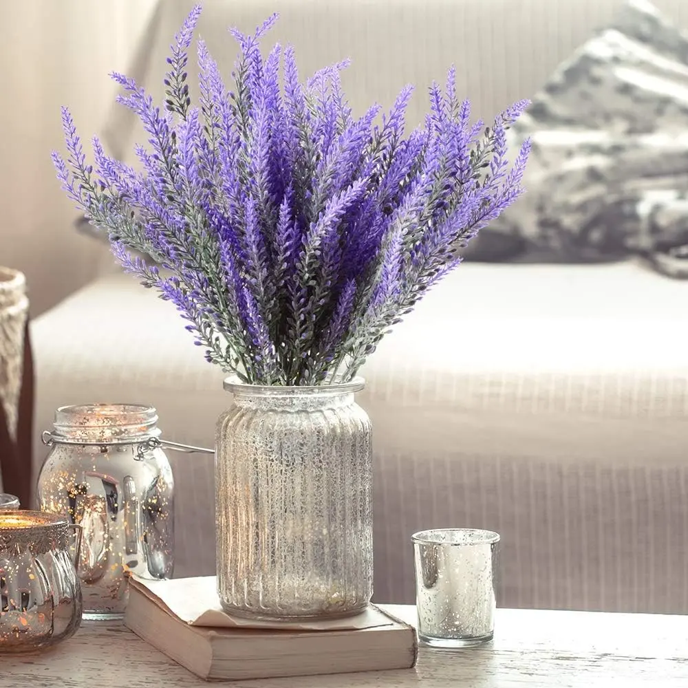 12pcs Lavender Flower Bunches, Realistic Floral Decor for Weddings, Outdoor Gardens, Home, Office Decoration, Artificial Flowers