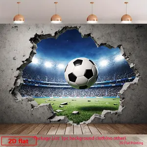 2D Flat, 2D Flat - 2D Flat Printing Tapestry Banner, 1pc Realistic Soccer Ball Breaking Through Concrete Wall Into Stadium with Bright Floodlights And Crowd, Dynamic Sports Theme, Ideal for Indoor Game Rooms, Sports Bars, Outdoor Events, Parties