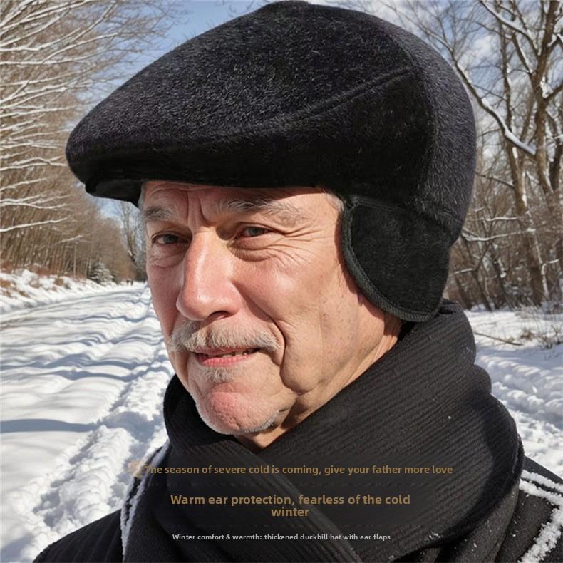 Men's Winter Hat British Style Dad Old Man Duckbill Cap Retro Elderly Warm Ear Protection Forward Cap