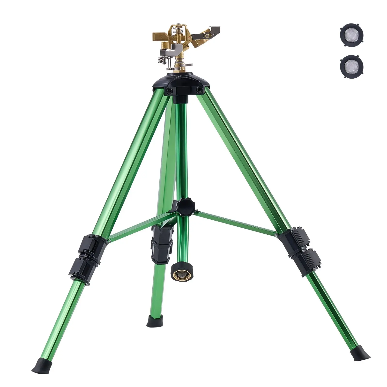 【DealsForYouDays】VEVOR Impact Sprinkler on Tripod Base, Heavy Duty Tripod Sprinklers with Brass Head 3/4" Connector, 360 Degree Large Area Coverage Irrigation Sprinkler, Adjustable Heights Sprinkler for Yard Green