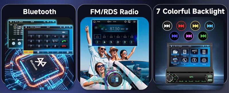 Car Stereo Single Din Touchscreen, 7 Inch Flip Out Car Radio 1 DIN with Bluetooth FM Radio Mirror Link for Android/iOS Phone Support TF/USB + Camera + MIC