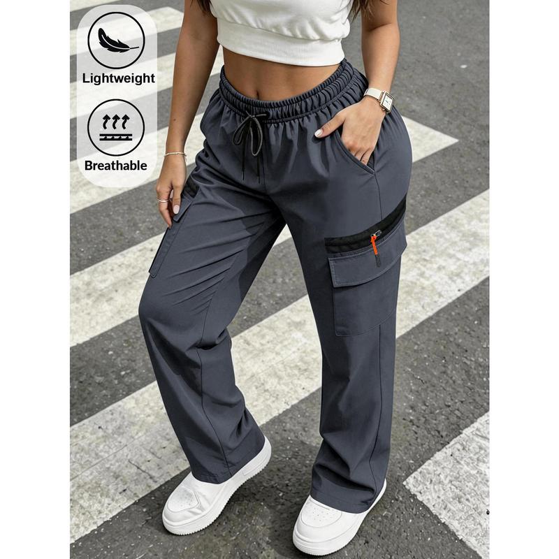 Women's Loose-Fit Summer Sports Joggers - Thin, Breathable, Comfortable Work Pants with Drawstring Waist, Multi-Pocket Design, Zipper Detail, Suitable for Daily Wear & Outdoor Sport