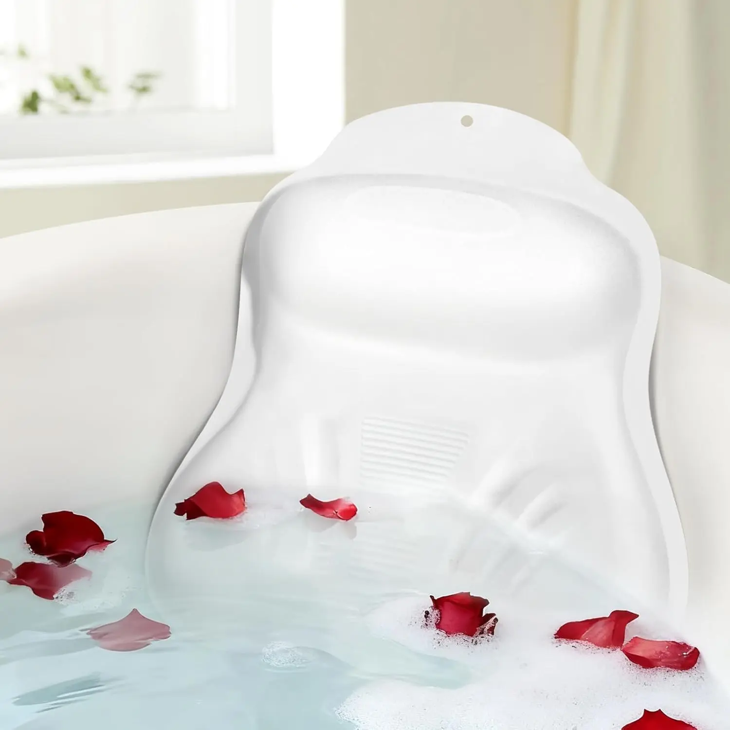 White Silicone Bath Pillow for Tub, Adjustable Firmness, Supportive Head-Neck-Back Support for Epsom Salt Soaking & Spa Time, Ideal Gift for Women