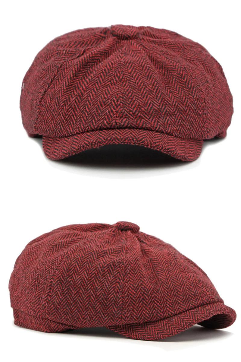 Twill Flat Cap for Men Women Herringbone Newsboy Caps British Style Octagonal Hat Solid Green Red Detective Cabbie Beret Hat