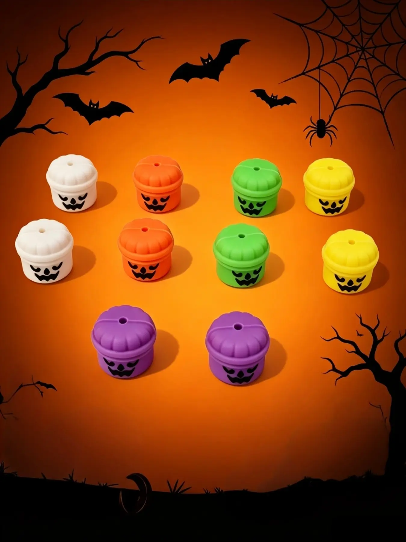 10 Pcs Multicolor Halloween Pumpkin Silicone Beads, DIY Pen Charms, Horror Pumpkin Decorations, Craft Hanging Ornaments, Bead Pen Accessories, DIY Beading Accessories, Beads For Crafts