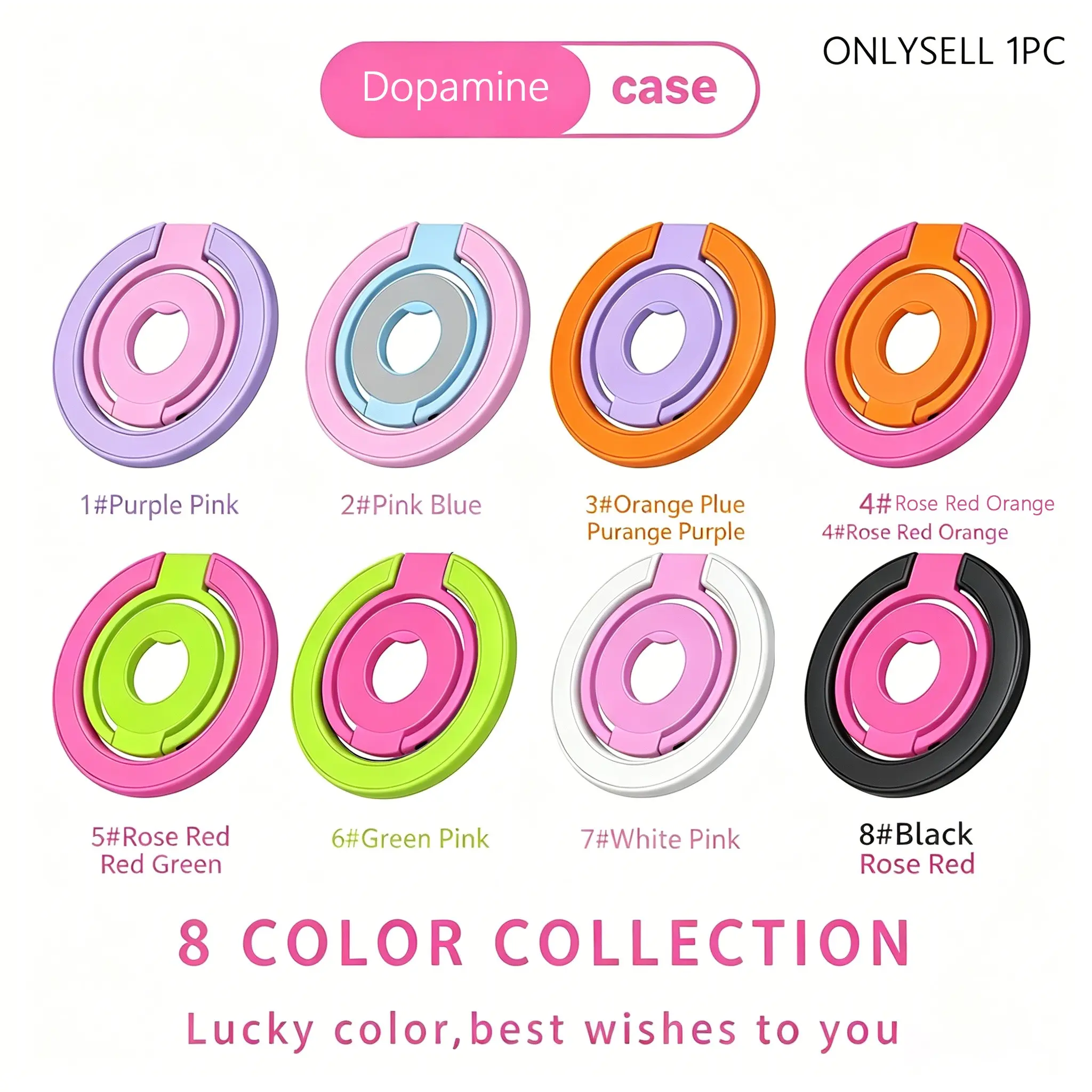 360° Rotatable Dual Loop Magnetic Phone Ring Holder, Compatible with Magsafe, Dopamine Color, Foldable Kickstand, Finger Grip