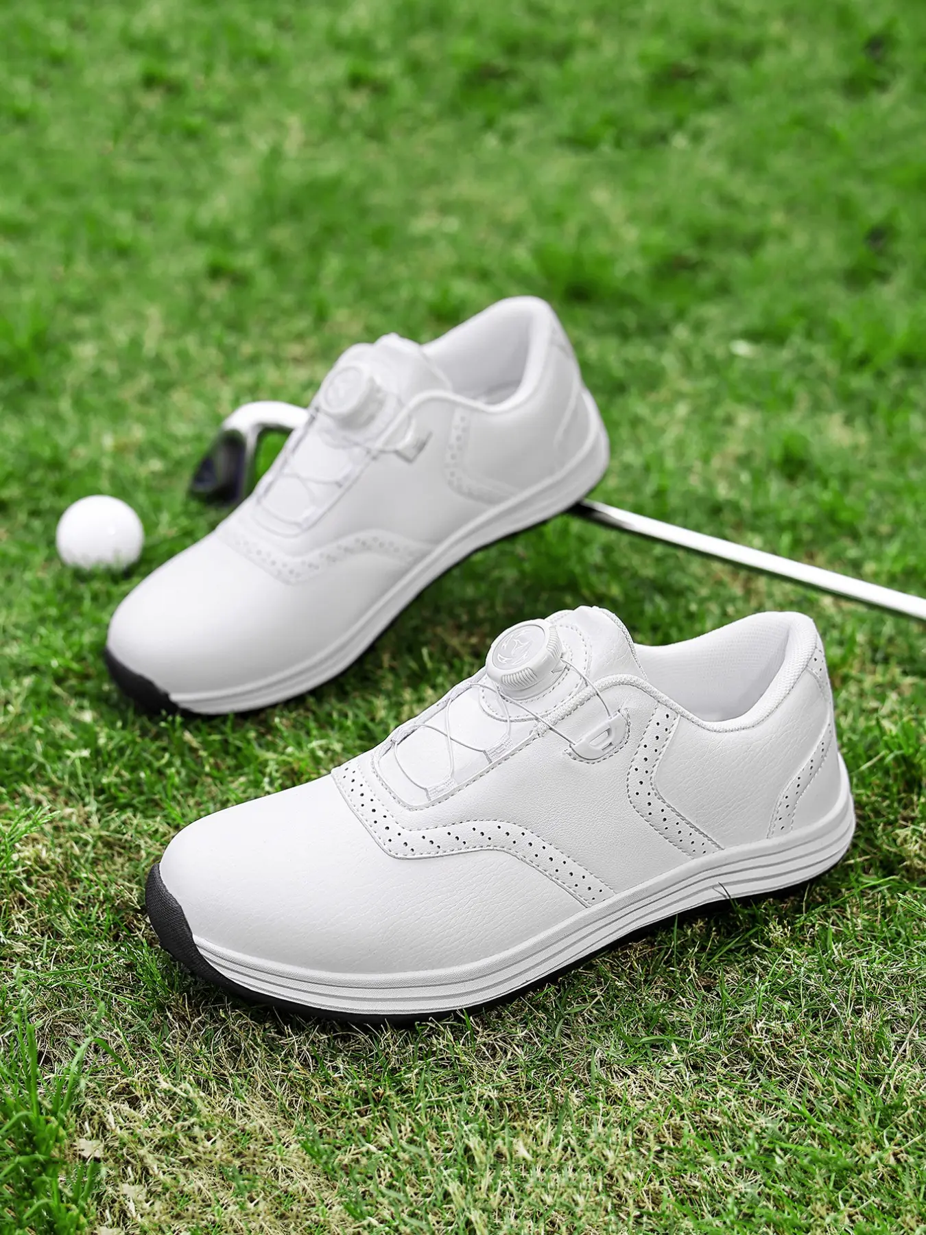 Unisex Golf Shoes, Men's Button Design, Slip-On Auto-Lock, Waterproof Leather, Anti-Slip Sole, Shock Absorption, High-Top, Versatile, Sports Shoes
