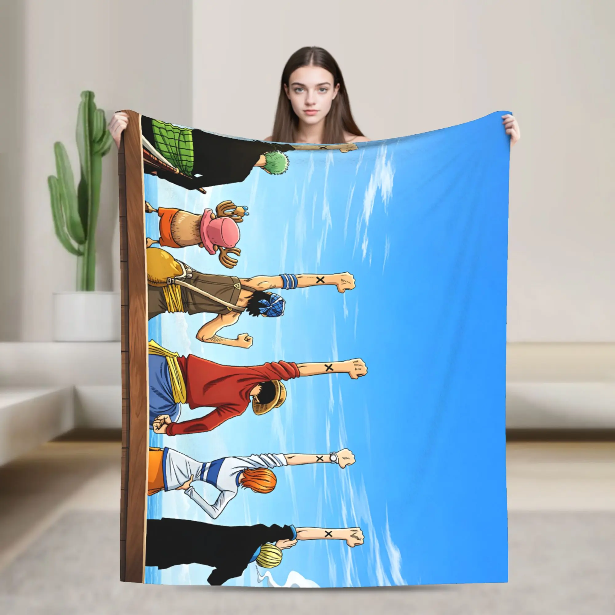 One Piece Straw Hat Crew Blanket, Pirate Journey Anime Throw Blanket, Soft Fleece Blanket for Bedroom Couch Decor