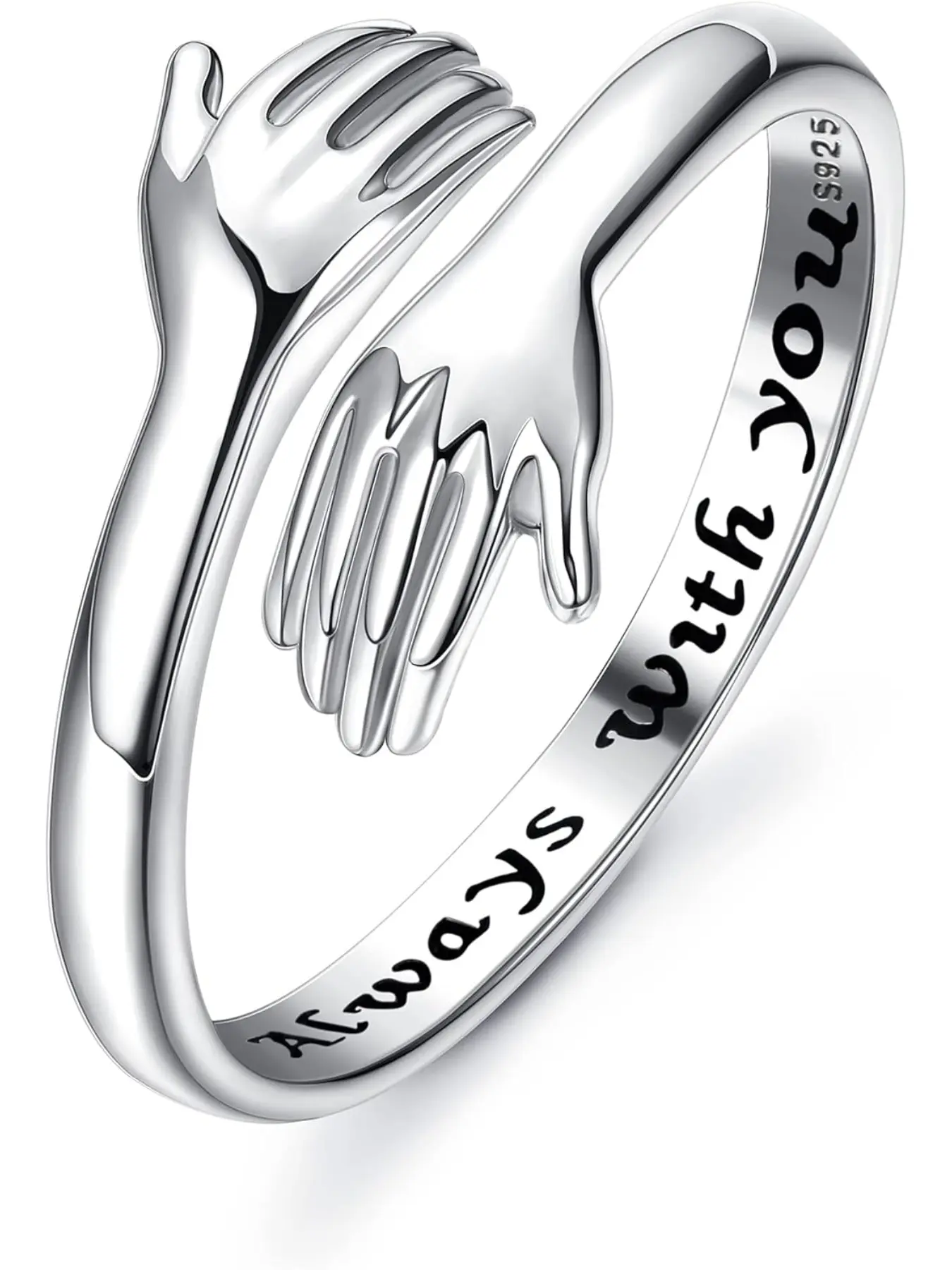 925 Sterling Silver Hug Ring for Women Men Adjustable Hugging Hands Open Love Promise Friendship Wedding Ring