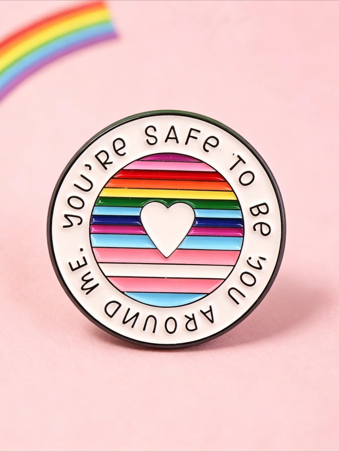 "You're Safe To Be You Around Me" LGBTQ Pride Enamel Pin, Rainbow Flag Heart Lapel Brooch, Safe Space Support Badge for LGBTQ Community & Pride Month, Brooch Pins