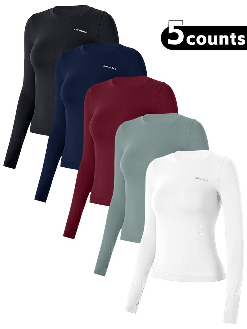 Women's Letter Print Thumb Hole Design Sports Tee, Quick Drying Breathable Long Sleeve T-shirt for Gym Workout Running, Ladies Sportswear for Fall & Winter, Casual Workout Tops