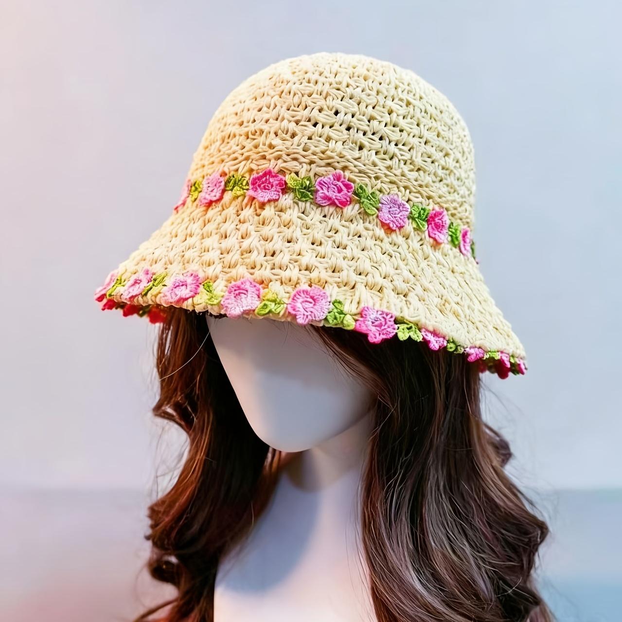 Women's Fashion Summer Floral Straw Hat - Purely hand-woven, light and breathable foldable beach hat with floral embellishments, perfect for casual wear, travel and outdoor activities, the ideal wide-brimmed summer hat gift for women