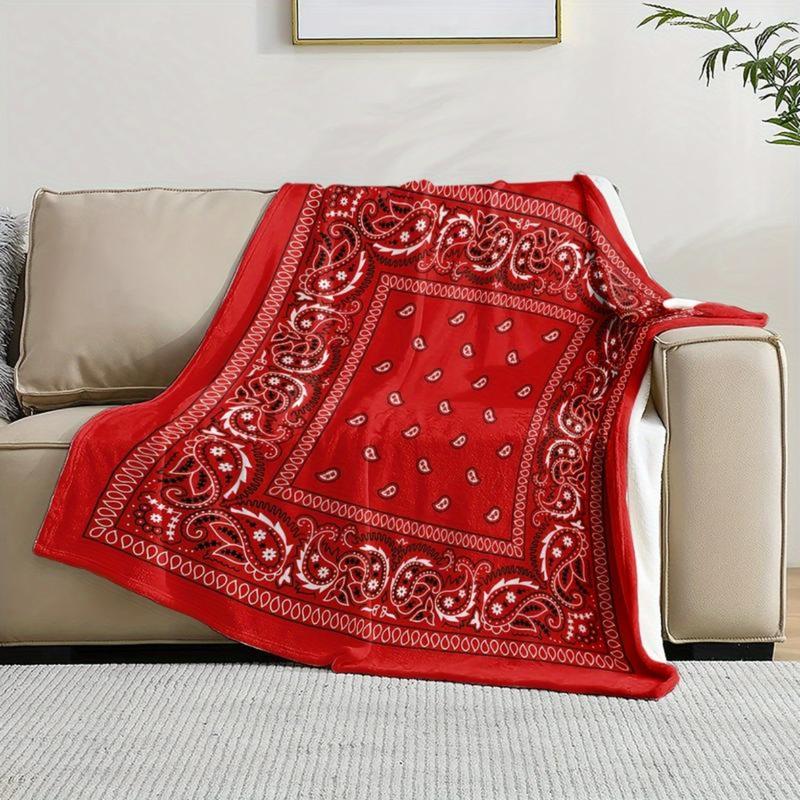 1 Piece Red Plaid Flannel Throw Blanket, Paisley Pattern, Soft and Comfortable, Suitable for Sofa, Bed, Office or Camping, All-Season Multi-Purpose Gift, Multi-Functional Throw Blanket | Lightweight, soft, skin-friendly and breathable