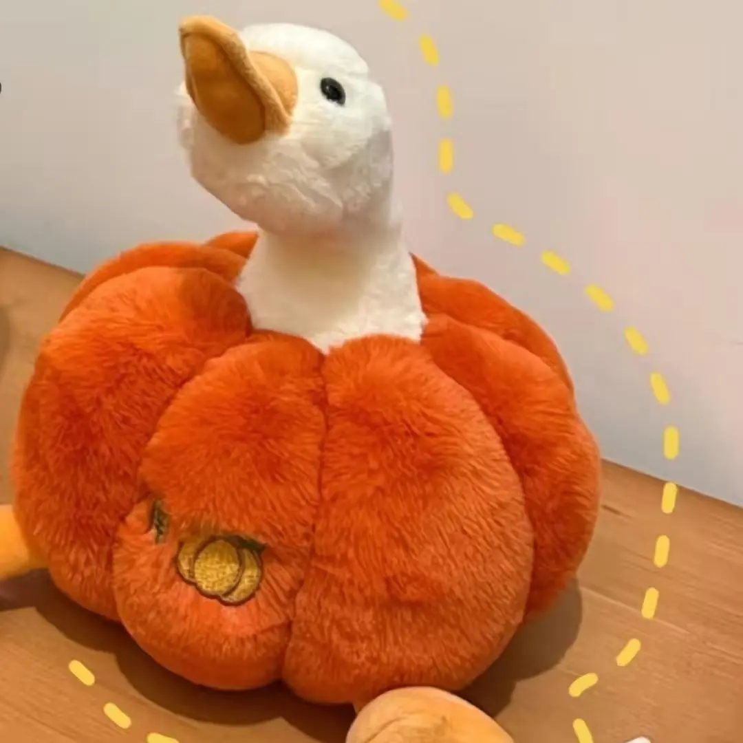 35cm Soft Plush Pumpkin Duck Stuffed Toy, Unisex Funny Cartoon Animal Doll, Halloween Party Favors, Gifts for Children
