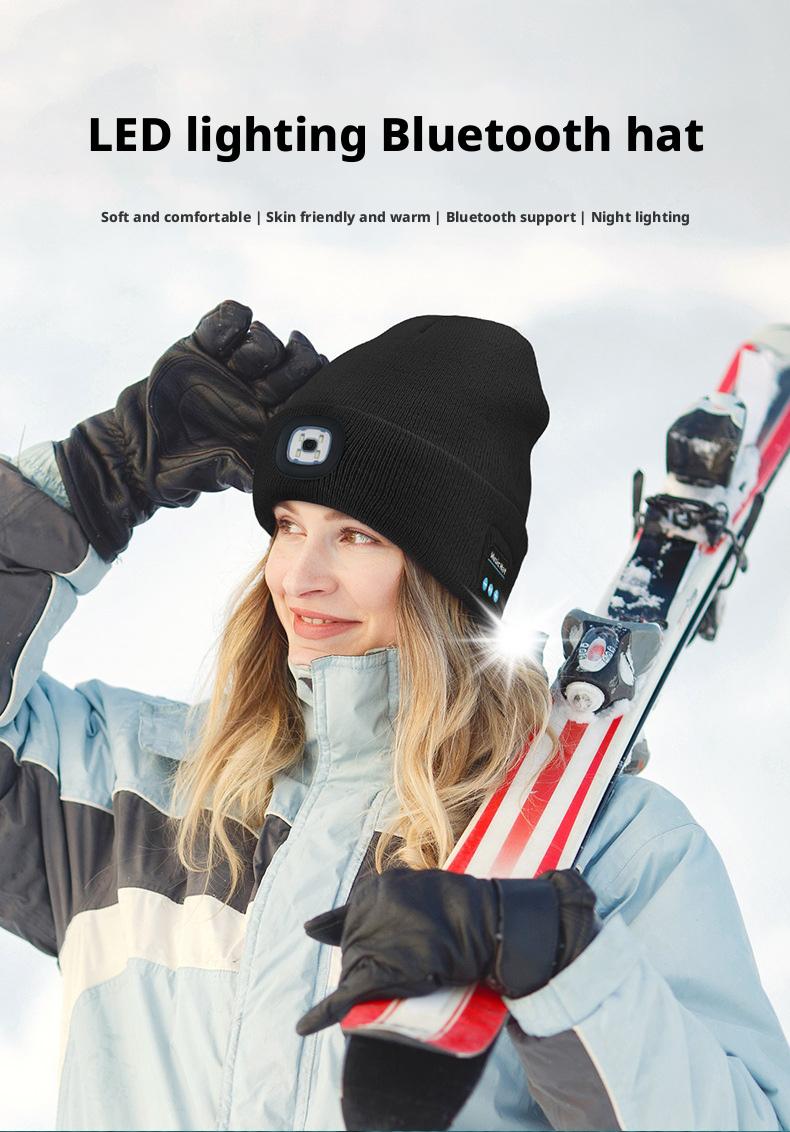 Bluetooth Beanie with Light, Unisex USB Rechargeable  LED Flashlight Hat with Cordless Headphones, Unique Christmas Birthday Gifts for Men Husband Teen Warm