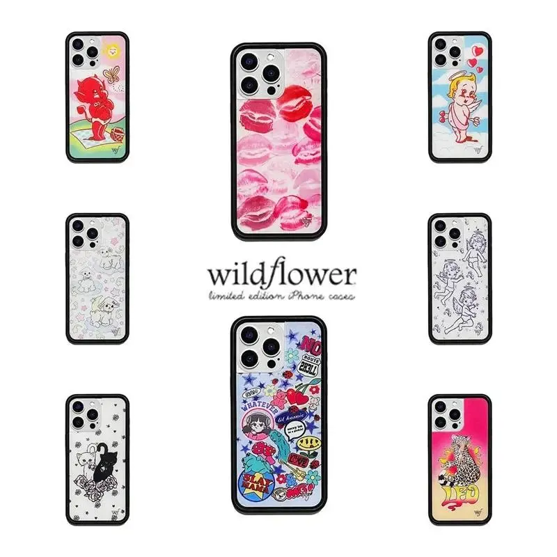 Wildflower Kensington Kiss Phone Case - Cherub, Kitten, Little Angel, Devil, Lamb Design Cover for iPhone 12,13,14,15,16,17 Pro Max Plus
