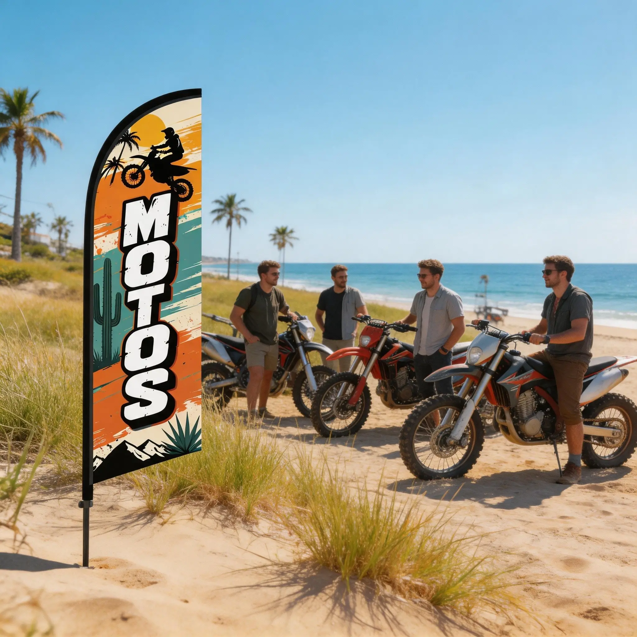 Motorcycle Feather Flag 8.5 Feet Tall, Polyester Waterproof Sunscreen Flag, Wind-Resistant Single-Sided Print, Outdoor Promotion Tool