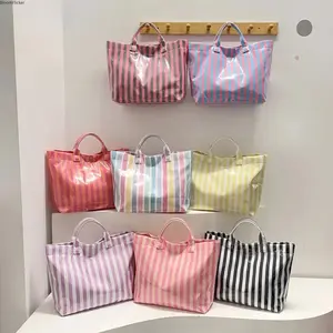 All-Season Fashion Tote, Popular Striped Magnetic Handbag, Large Storage Beach & Travel Bag for Women, sleek magnetic snap & comfortable carrying experience, versatile styling, great for vacation getaways, leisure time and everyday wear