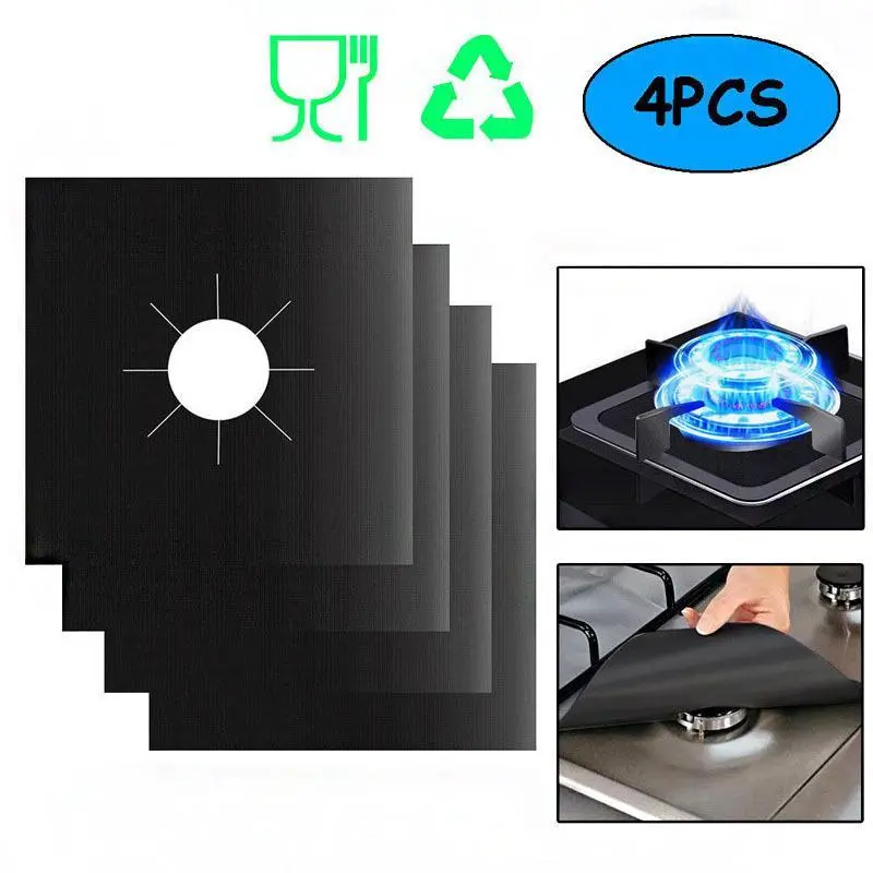 4 Piece Gas Stove Protector Cooker Lid Liner Cleaning Pad For Kitchenware Accessory, Kitchen Cookware Accessories Pieces Reusable Boiler Hood Protectiv
