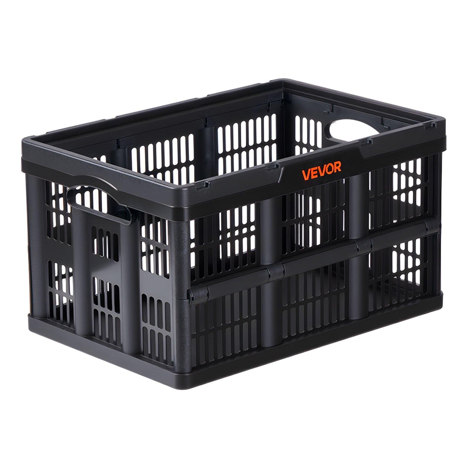 VEVOR Plastic Collapsible Storage Bins, 45L 3 Packs, Stackable Folding Storage Crates with Handles, Holds 33 lbs Per Bin, Foldable Heavy Duty Containers, Space-Saving Baskets, for Home Organizing