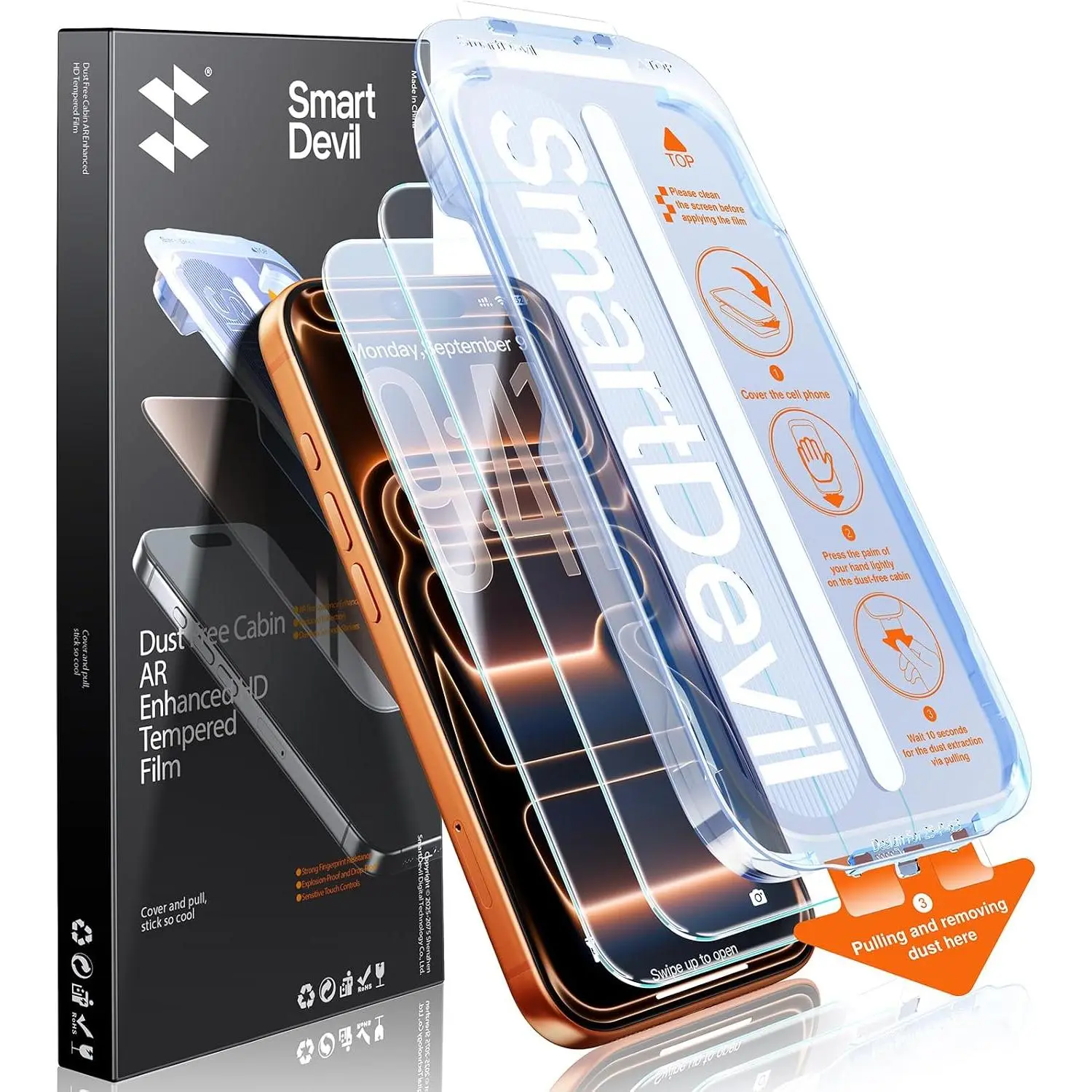 SMARTDEVIL 2 Pack Screen Protector for iPhone 17 Pro Max with AR|   Anti-Reflective Technology, 9H Hardness Military Grade Tempered Glass, Bubble Free and Auto Dust-Removal Box