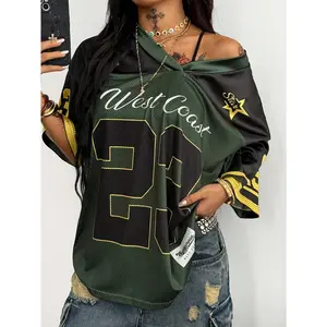 Coolane Women's Spring/Summer Festival Outing Vintage Y2K Digital Print Baseball Jacket Black Jersey T-Shirt