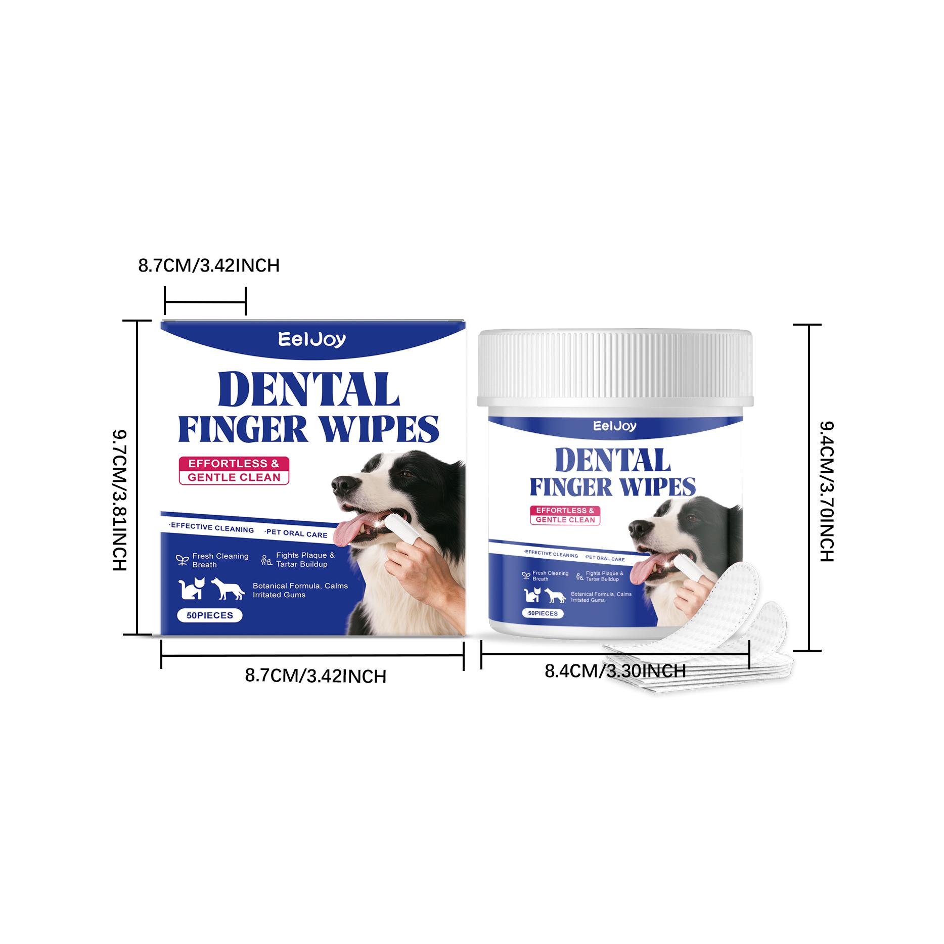 EelJoy Dental Finger Wipes for Pets - Gentle Ingredients for Oral Health - Remove Stains Whiten Teeth Reduce Tartar Plaque - 60 Pieces - Sodium Bicarbonate & Sorbitol Formula